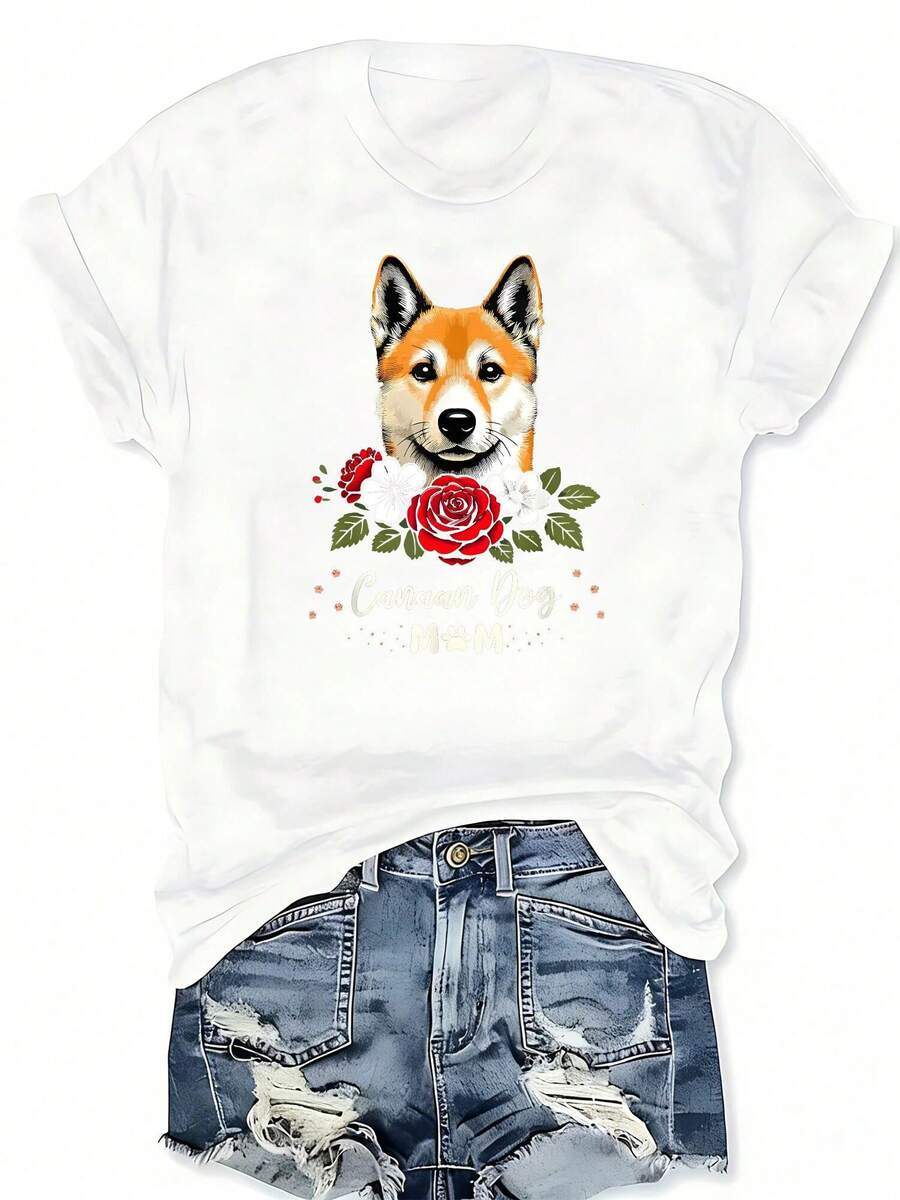Tee Graphic Print - Canaan Dog Rose Floral Graphic Print
