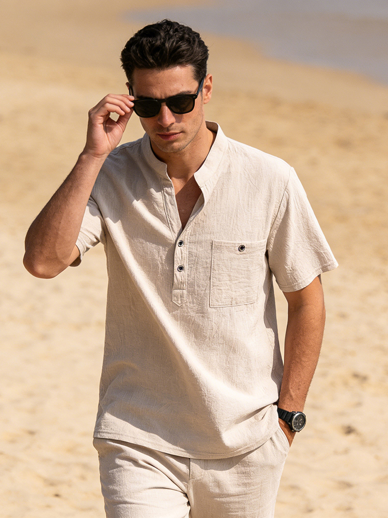 Linen Shirt Breathable - Men's Cotton Linen Henley Shirt Short