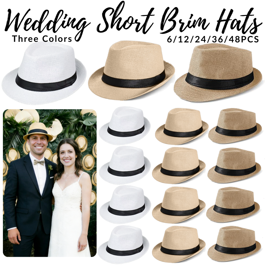 Bucket Hat Straw - 6-48PACK Wedding Straw Fedora Hats for