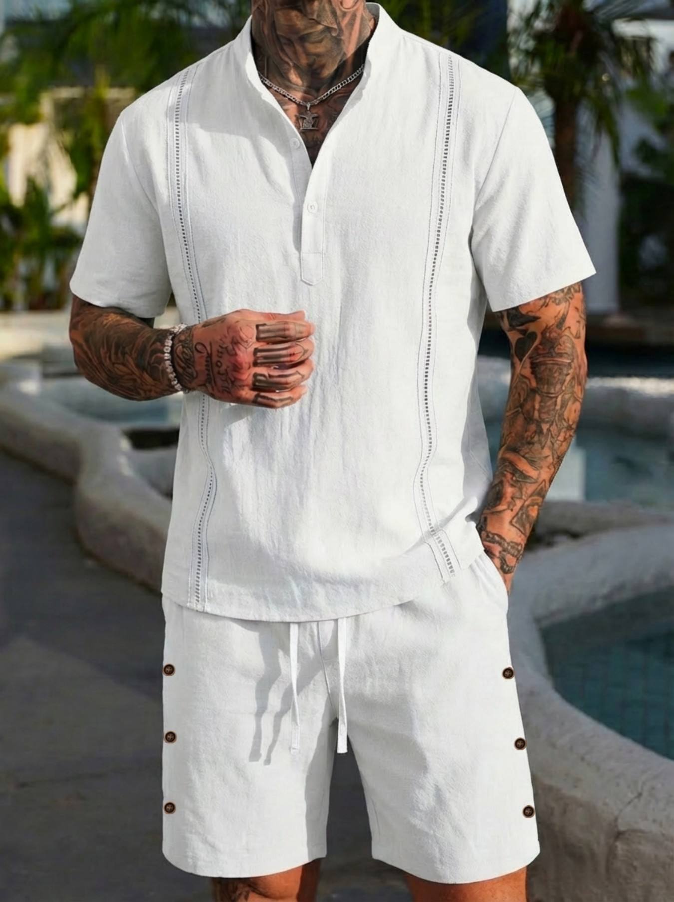 Short Linen Drawstring - 2026 men's summer beach casual Henry