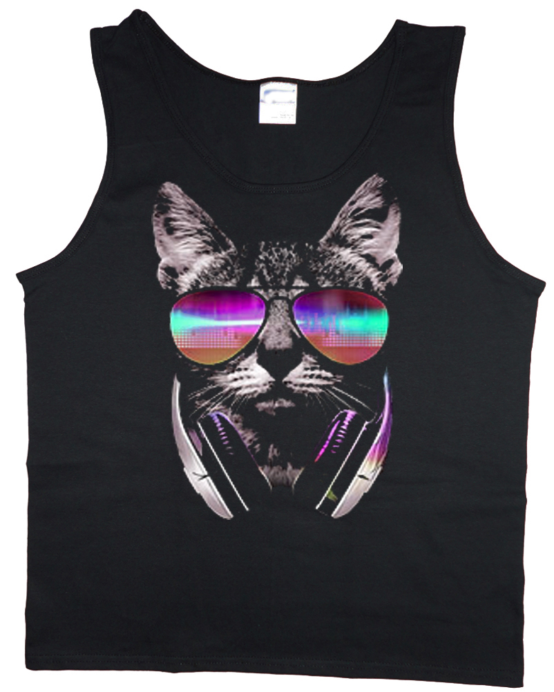 Tank Top Muscle - Funny DJ cat design sleeveless tank