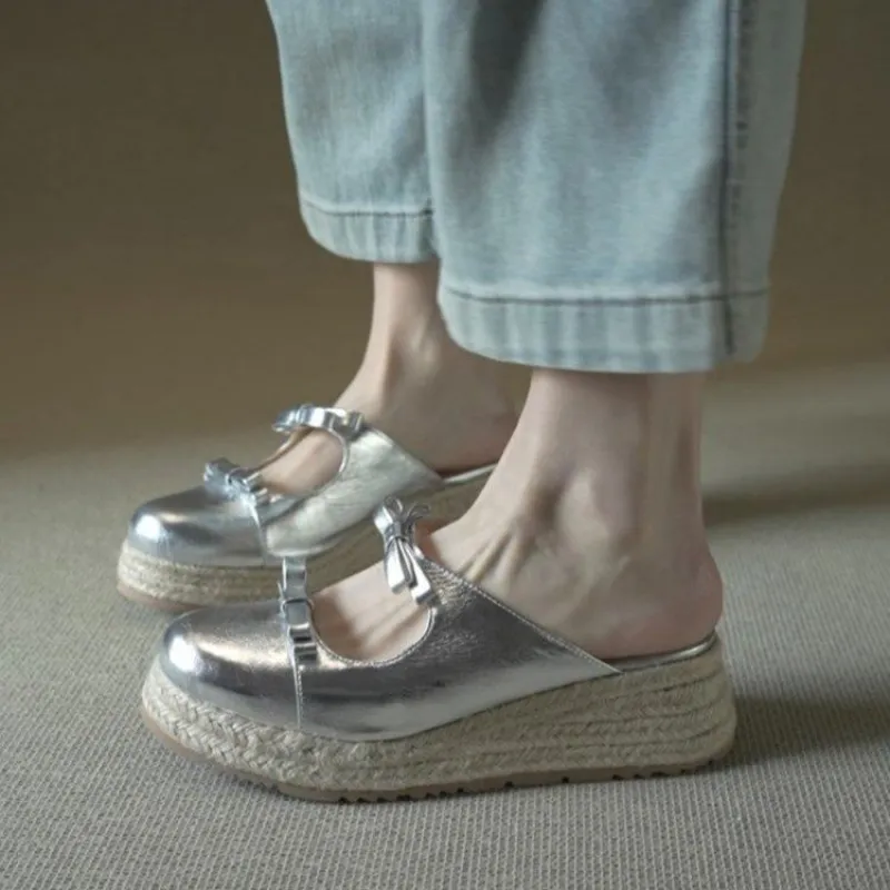 Espadrille Slip On - Metallic Mary Jane Mules for Women