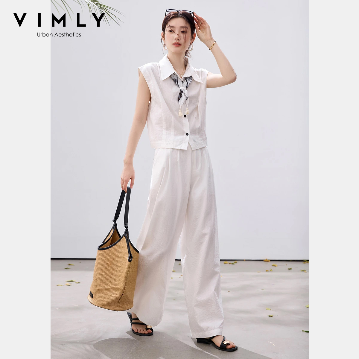Shirt Camp Collar - VIMLY Women's Casual Office Two-Piece Set