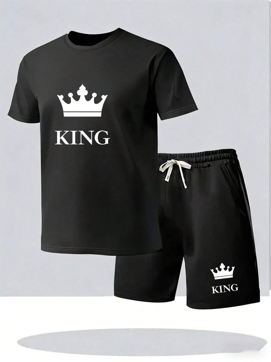 Tee Graphic Print - 2-Piece Mens Summer Lounge Set: Crew