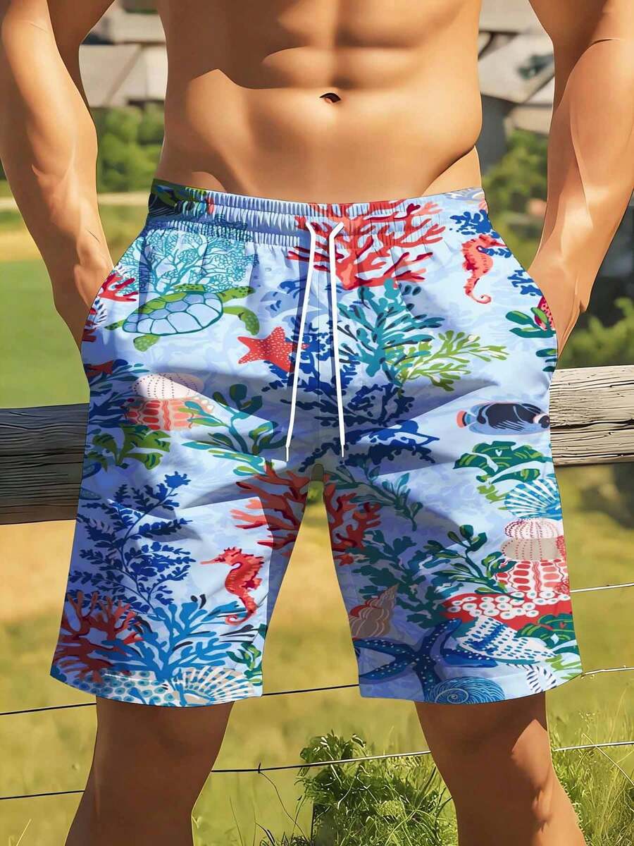 Mens Tropical Coral Print Swim – Swim Trunk Quick Dry Bewertung und Preis