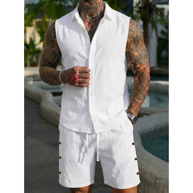 Men's 2 Piece Linen Textured S – Short Linen Drawstring Bewertung und Preis