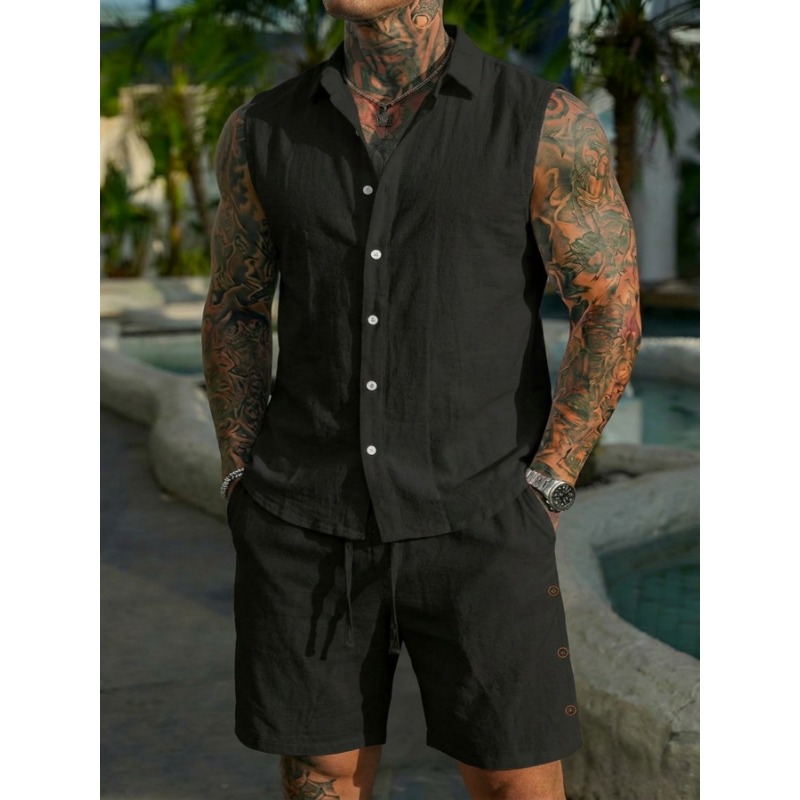 Men's 2 Piece Linen Textured S – Short Linen Drawstring Bewertung und Preis