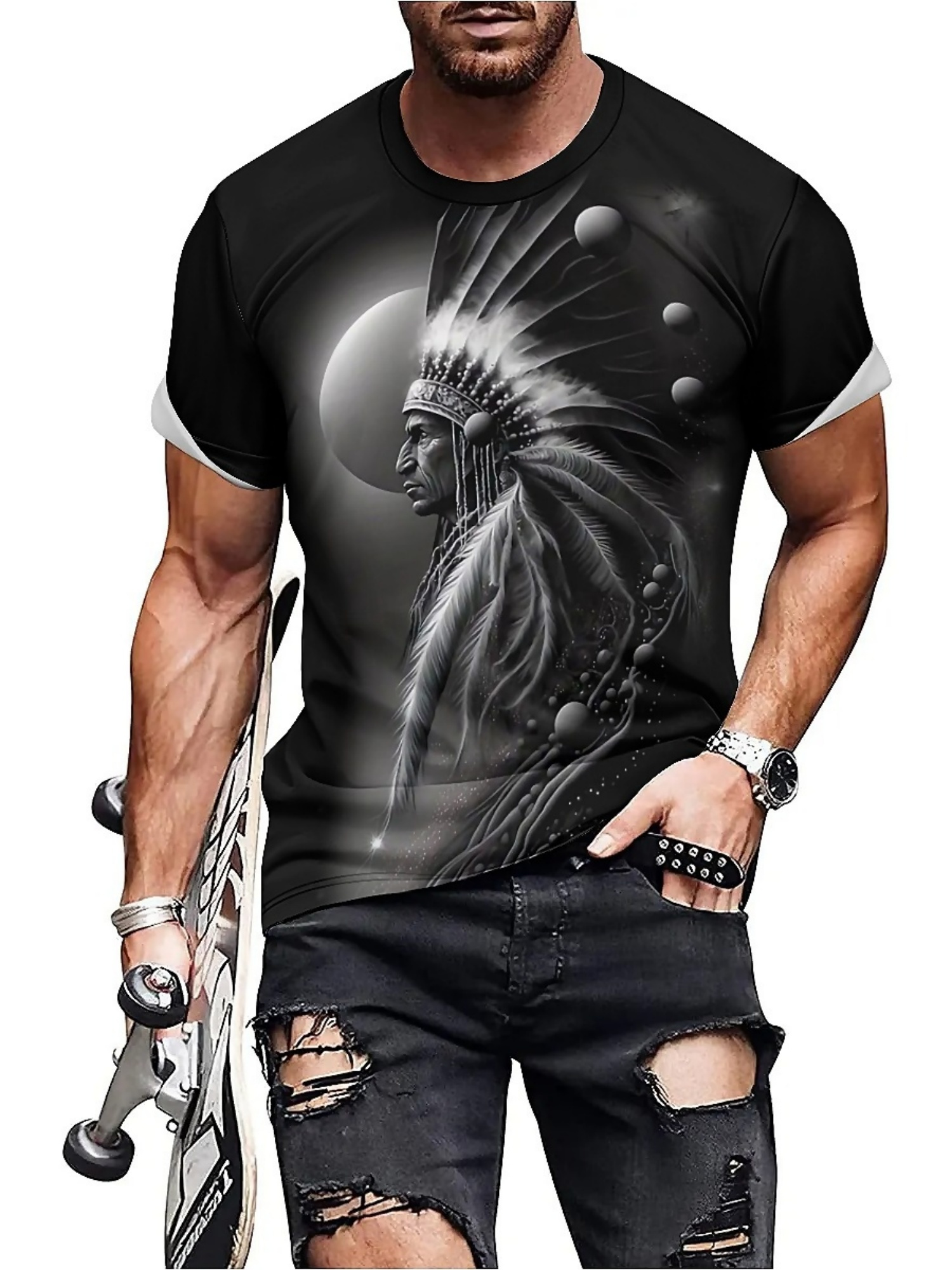 Men's 3D Printed Tribal Chieft – Tee Graphic Print Bewertung und Preis