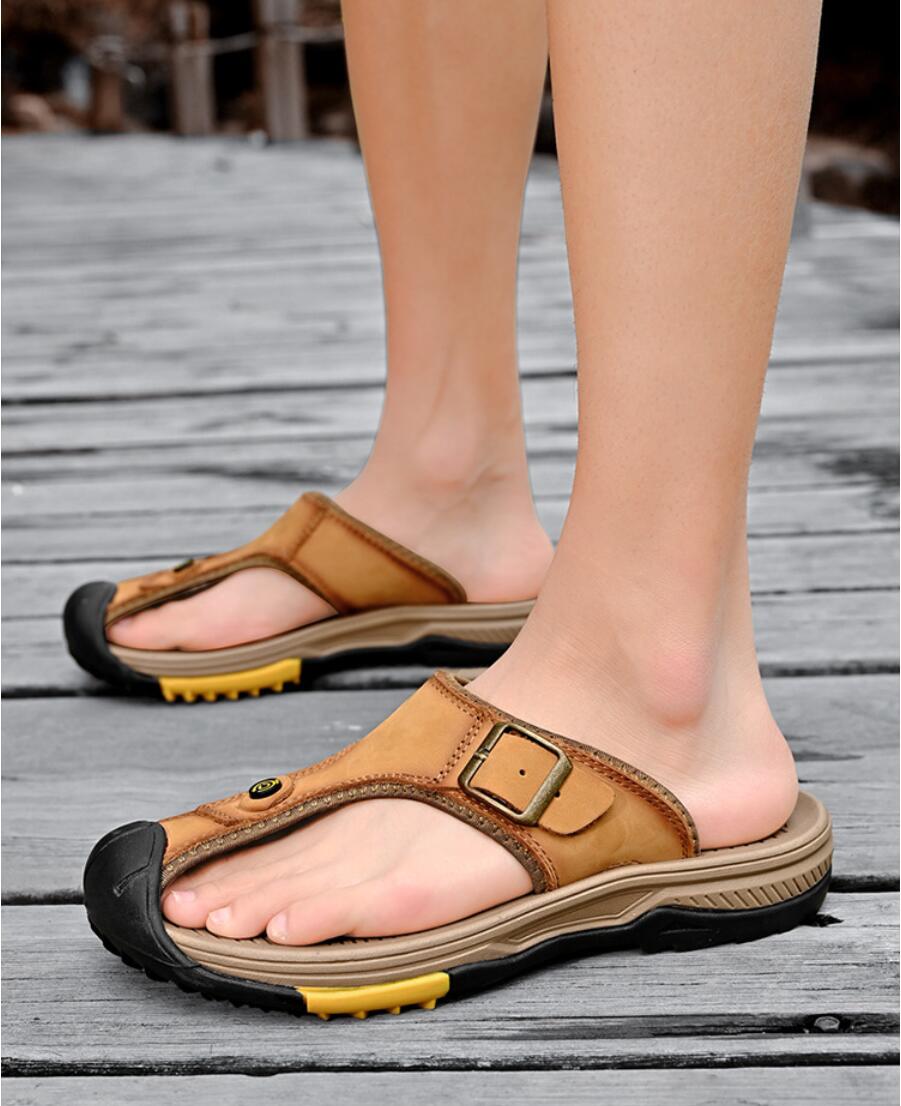 Genuine Leather Sandals Men Br – Flip Flop Leather Men Bewertung und Preis