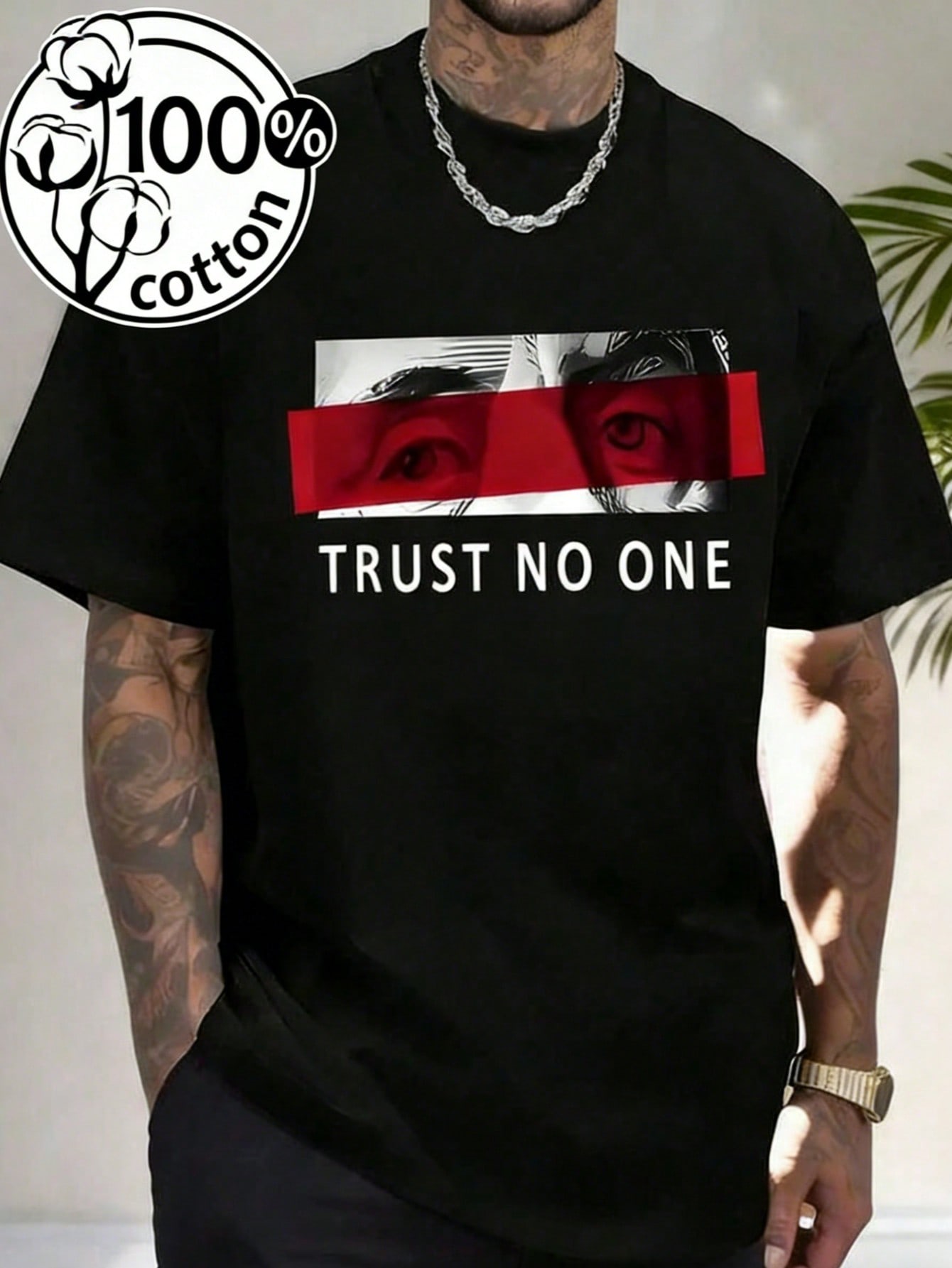 Black Cotton Graphic Tee with  – Tee Graphic Print Bewertung und Preis