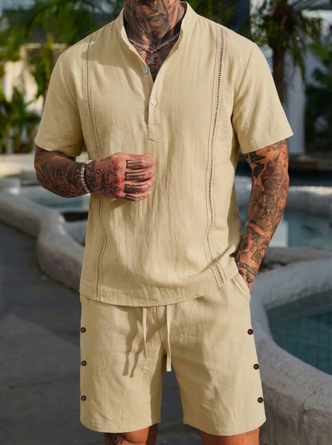 2026 men's summer beach casual – Short Linen Drawstring Bewertung und Preis