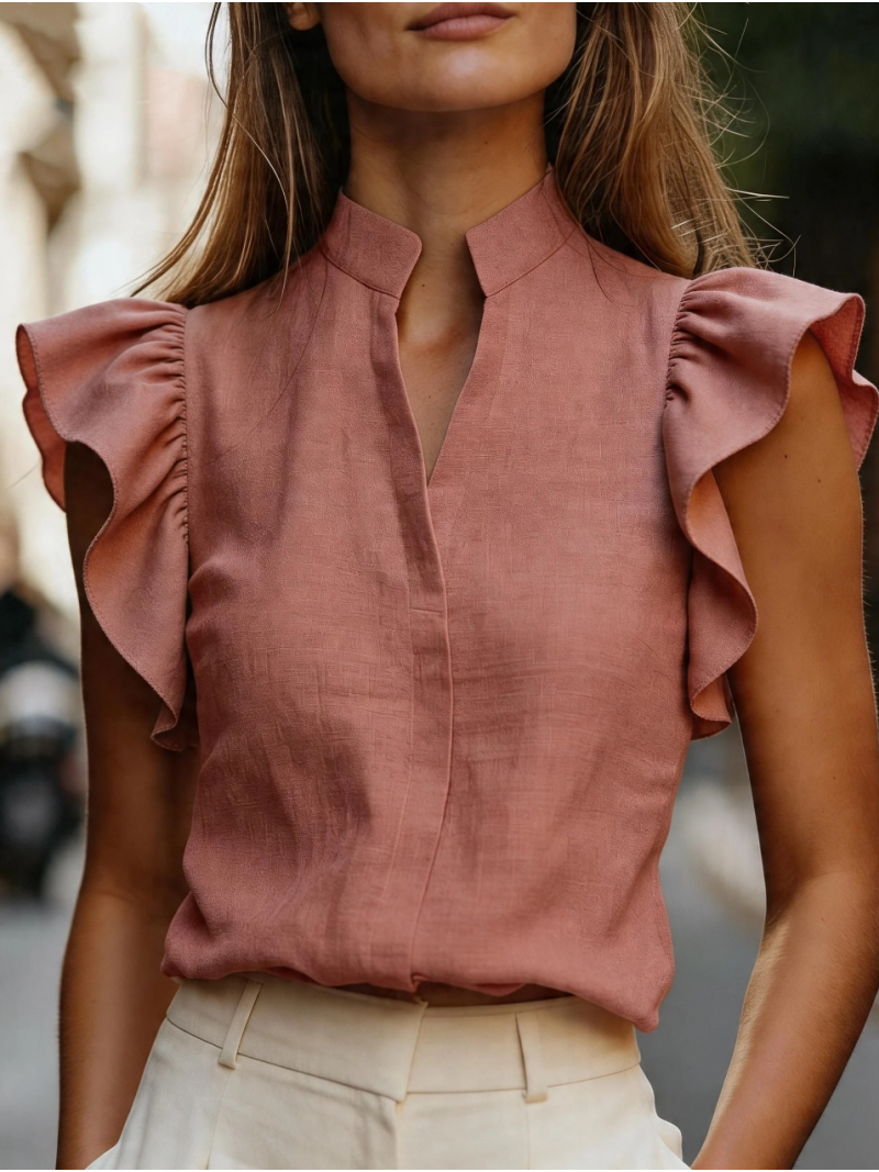 Sleeveless Ruffle Sleeve Top S – Shirt Camp Collar Bewertung und Preis