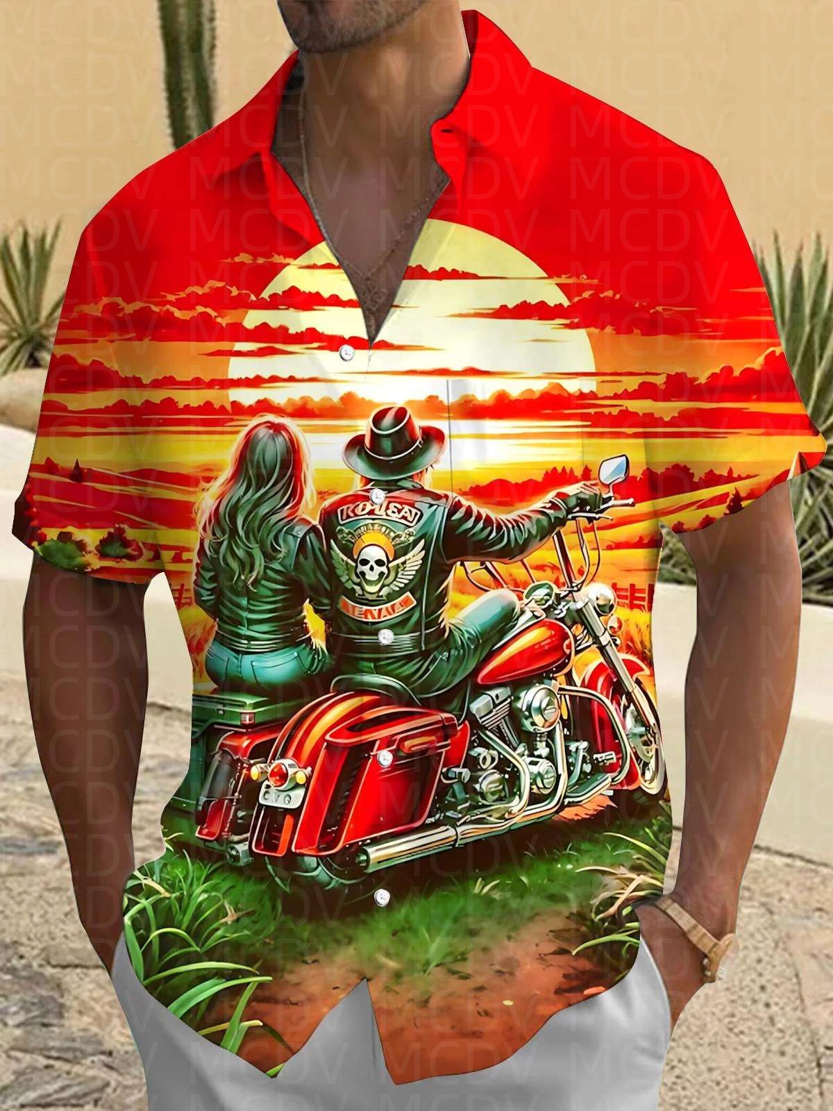 Motorcycle Pattern Men's Hawai – Shirt Camp Collar Bewertung und Preis