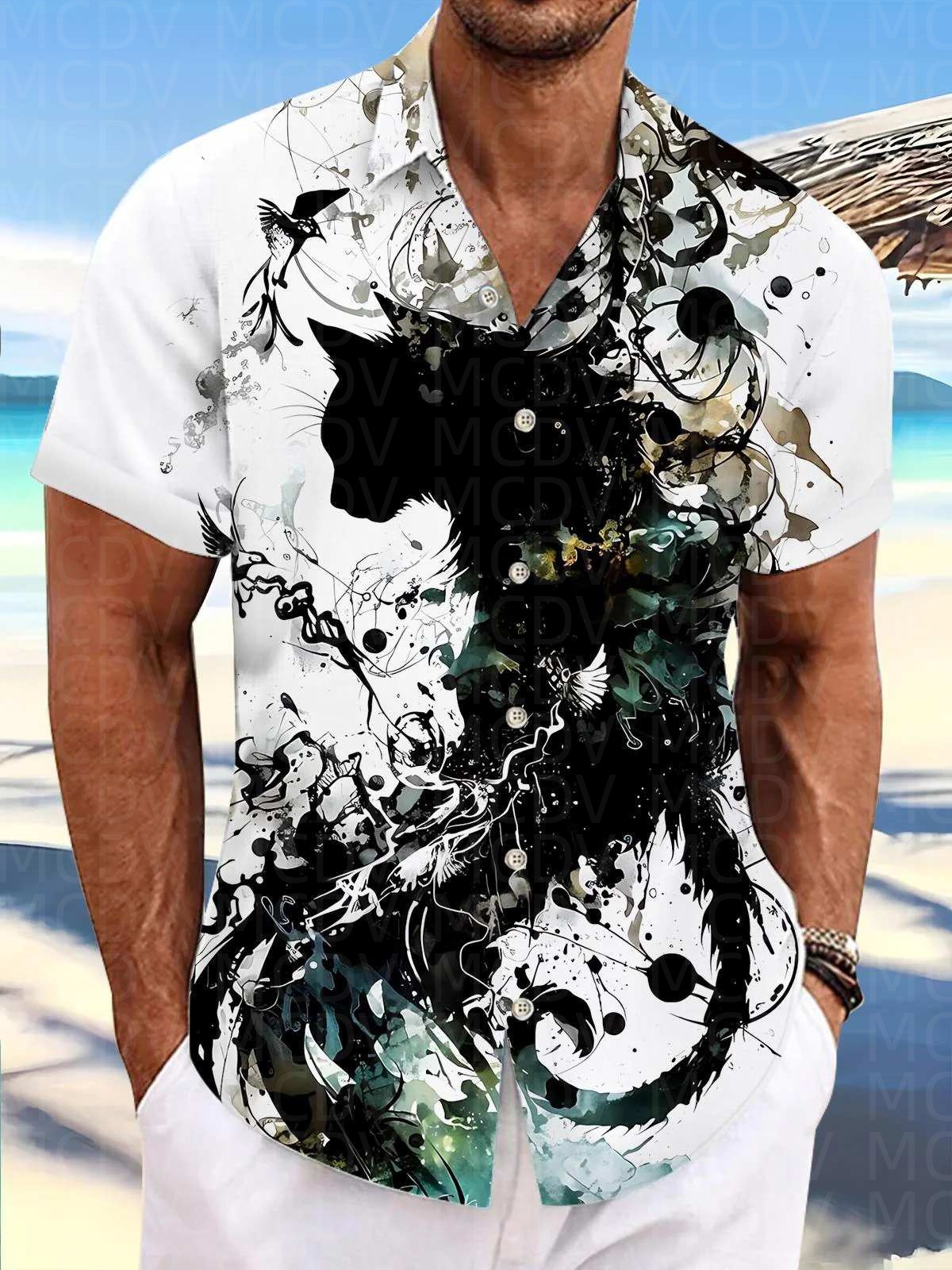 Motorcycle Pattern Men's Hawai – Shirt Camp Collar Bewertung und Preis