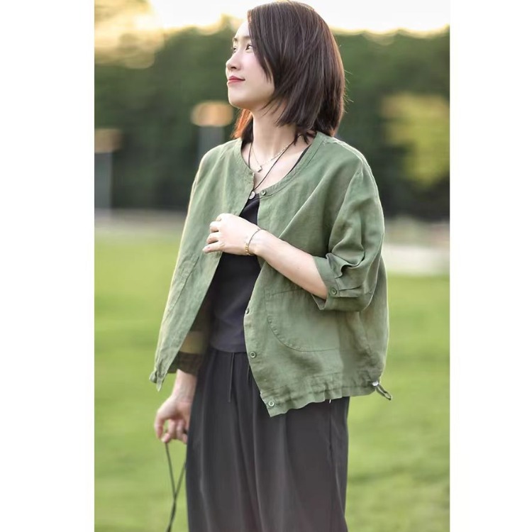 Retro round Neck Cotton Linen  – Short Linen Drawstring Bewertung und Preis