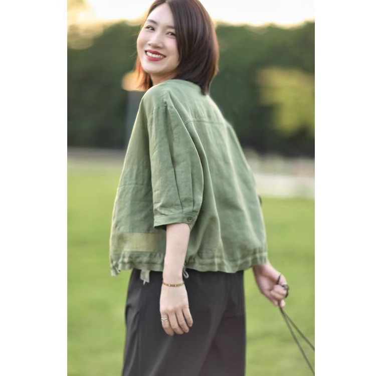 Retro round Neck Cotton Linen  – Short Linen Drawstring Bewertung und Preis