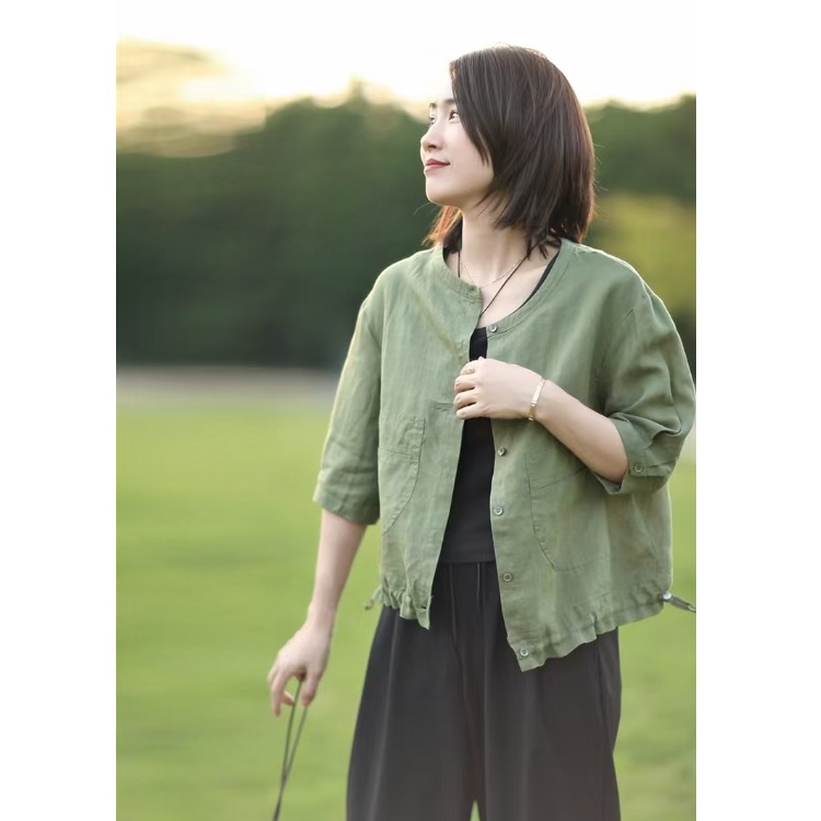 Retro round Neck Cotton Linen  – Short Linen Drawstring Bewertung und Preis