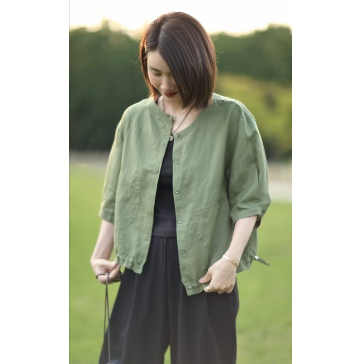 Retro round Neck Cotton Linen  – Short Linen Drawstring Bewertung und Preis