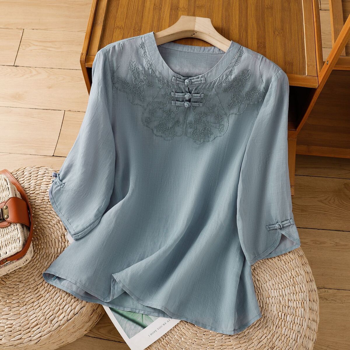 Chinese Style Round Collar But – Shirt Camp Collar Bewertung und Preis