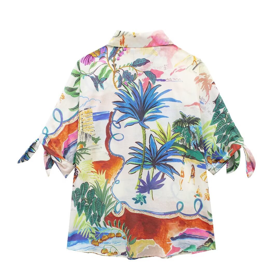 Chic Printed Lapel Single Brea – Resort Shirt Floral Bewertung und Preis