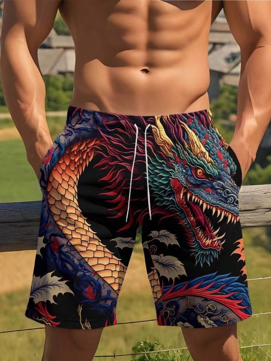 Mens Dragon Print Drawstring W – Swim Trunk Quick Dry Bewertung und Preis