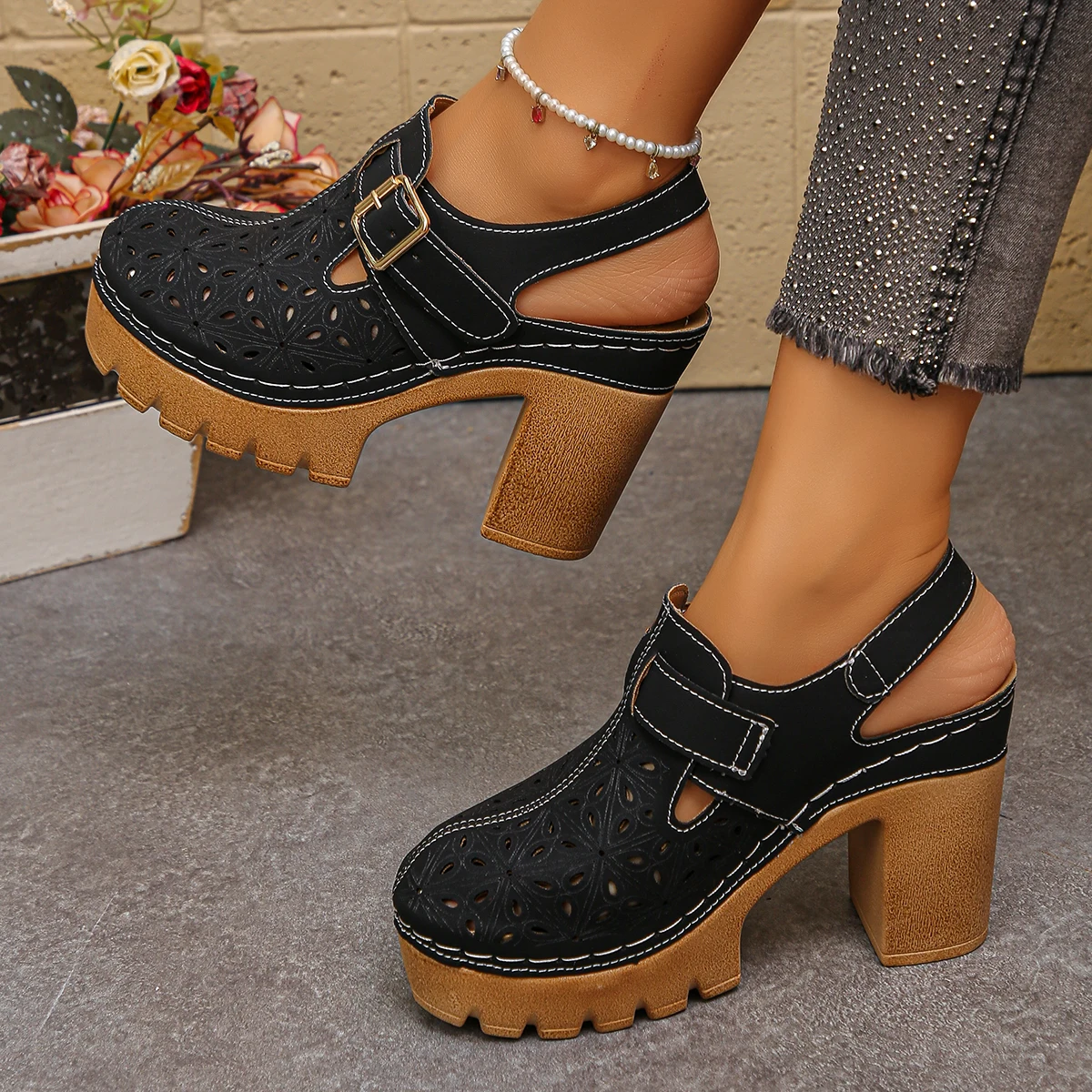 Large Size Women's Thick Heel  – Casual Sandal Leather Bewertung und Preis