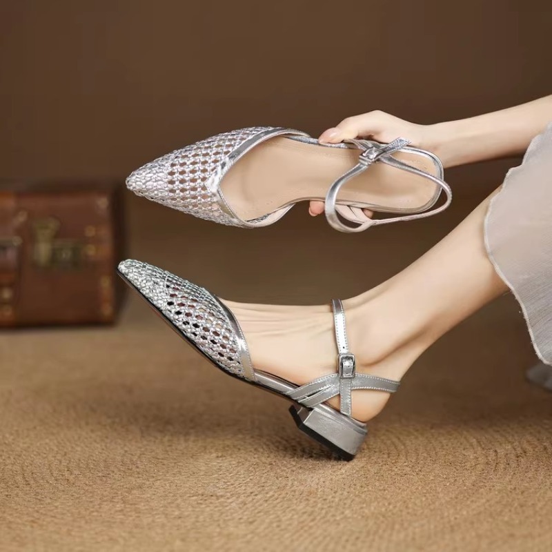 French pointed-toe woven high- – Casual Sandal Leather Bewertung und Preis