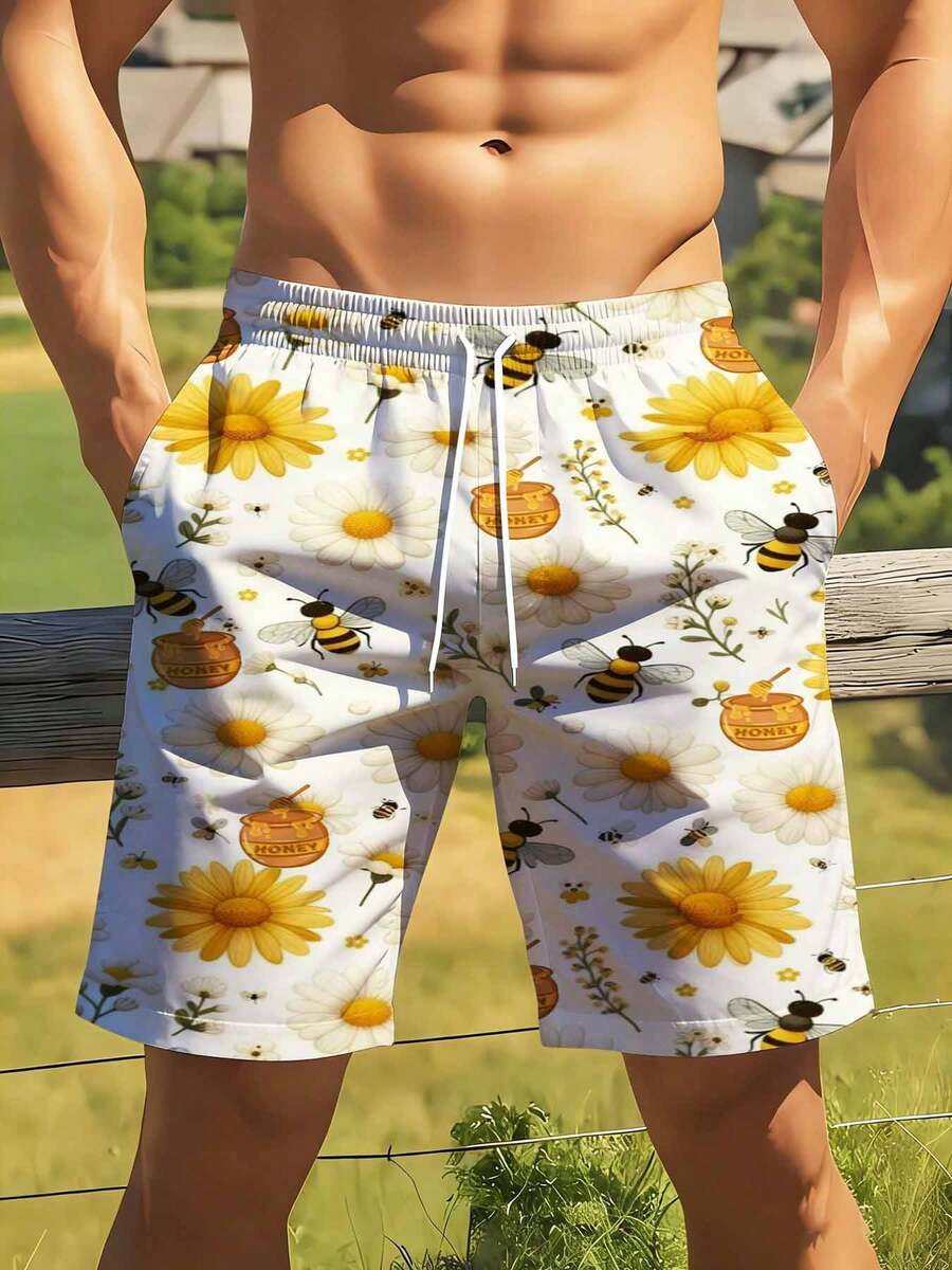 Mens Bee And Daisy Print Swim  – Swim Trunk Quick Dry Bewertung und Preis