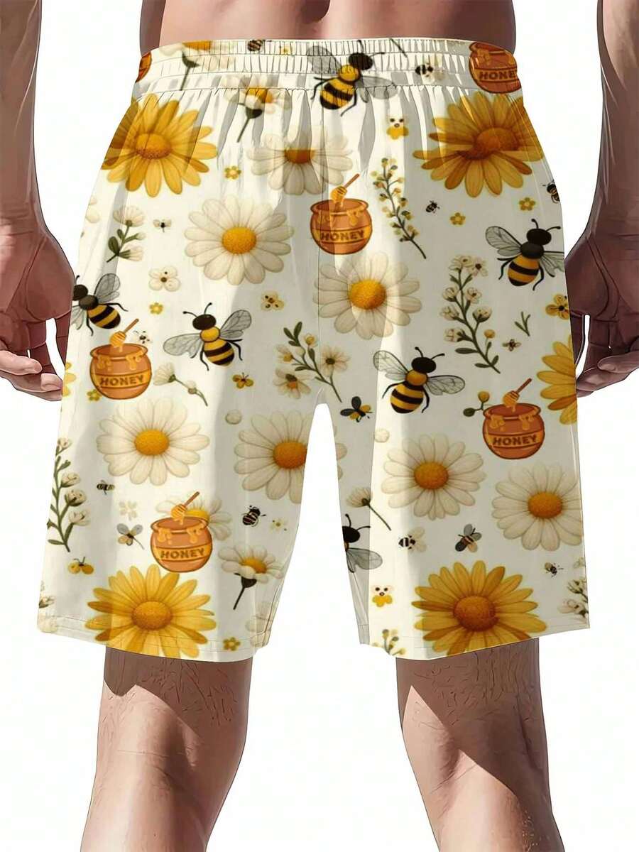 Mens Bee And Daisy Print Swim  – Swim Trunk Quick Dry Bewertung und Preis