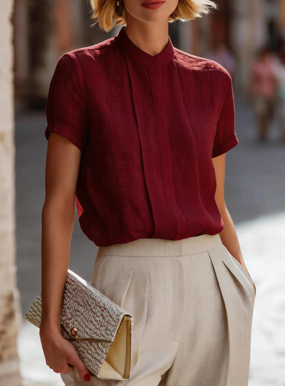 Women's Short Sleeve Pleated F – Shirt Camp Collar Bewertung und Preis