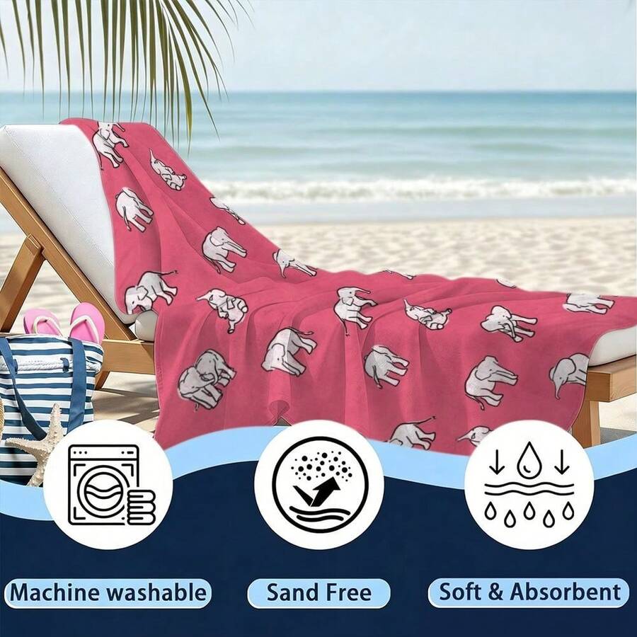 Elephant Pattern, Pink Backgro – Beach Towel Large Bewertung und Preis