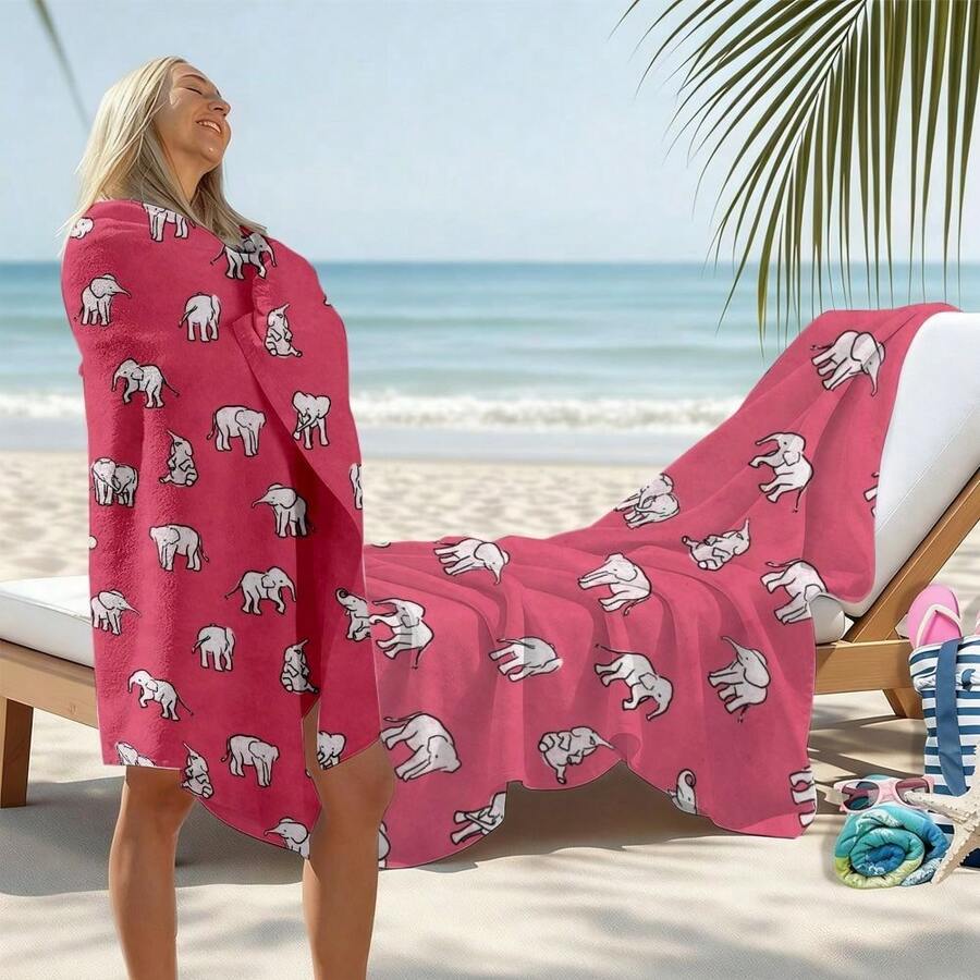 Elephant Pattern, Pink Backgro – Beach Towel Large Bewertung und Preis